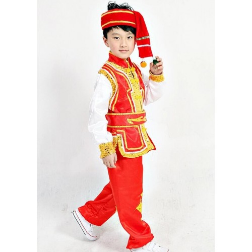 Chinese kids children folk dance costume dress Miao clothing for boy modern hmong clothing children traditional chinese costume